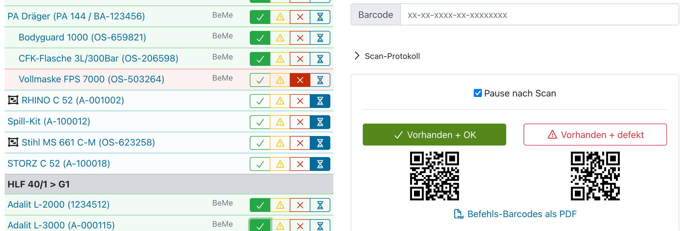 Die beiden Erfassungsmodi mit ihren Befehls-Barcodes