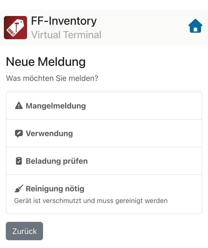Auswahl der Meldungsart