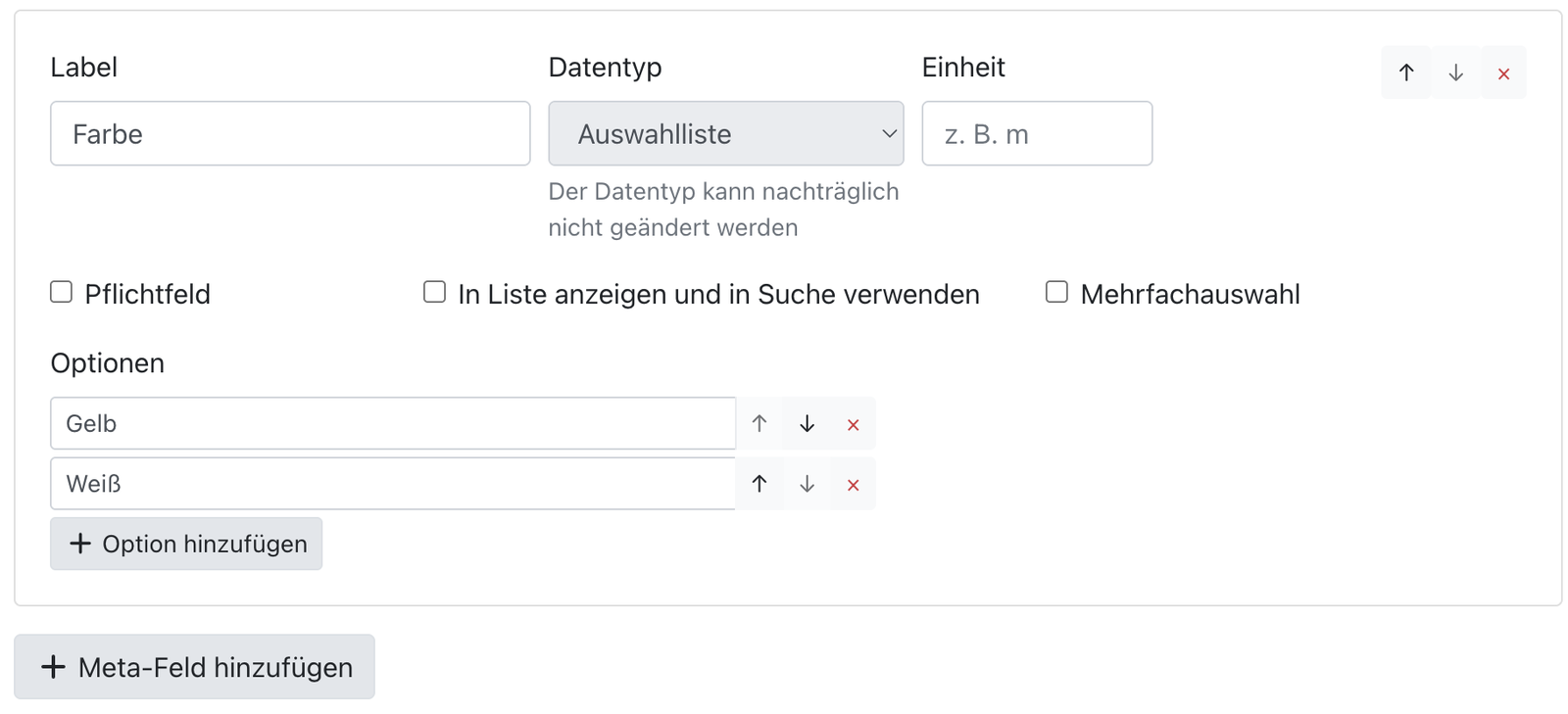 Eine Auswahlliste mit ihren Optionen