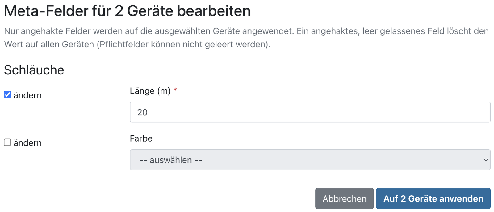 Meta-Felder für mehrere Geräte gleichzeitig setzen