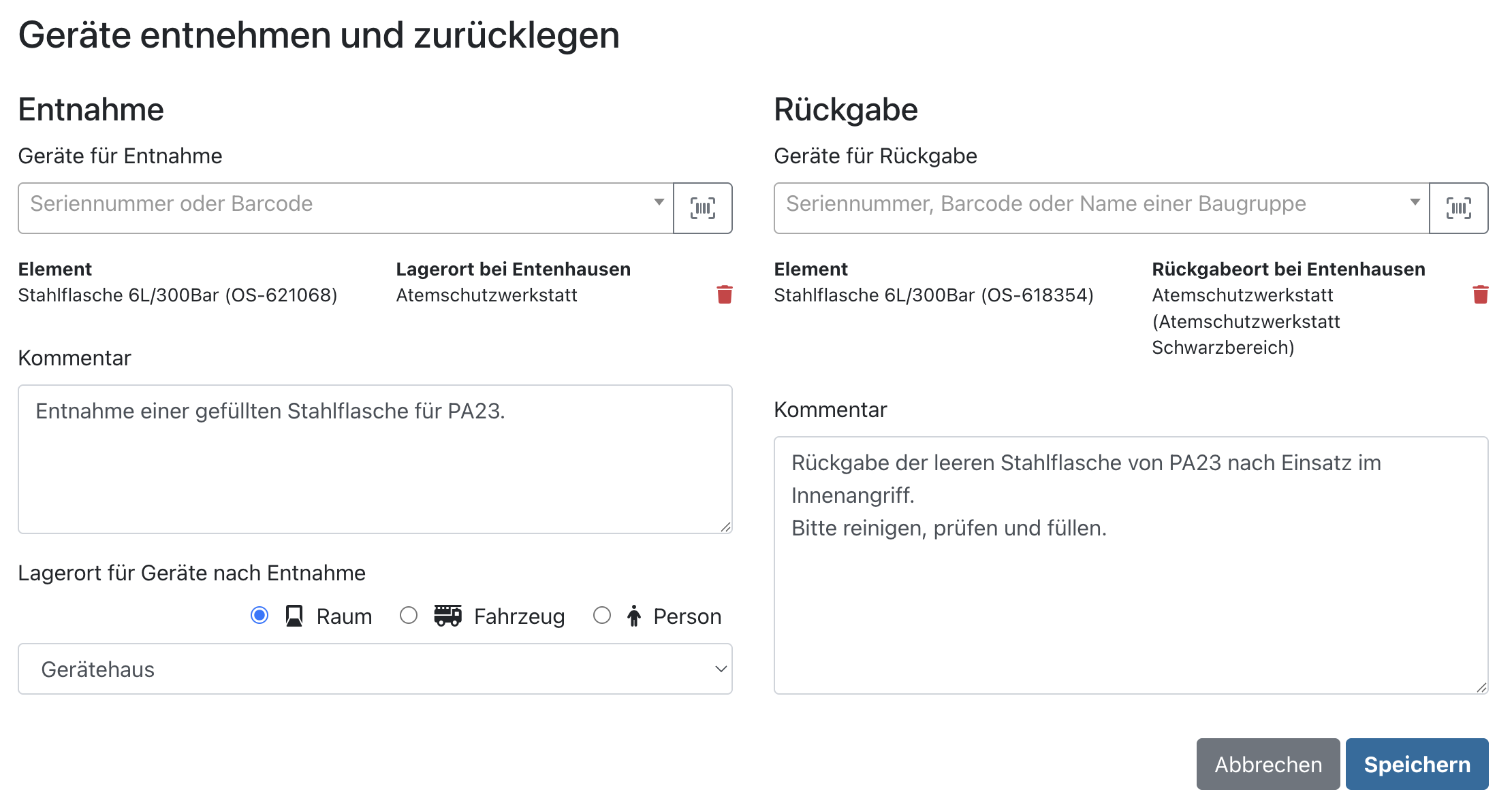 Gleichzeitige Entnahme und Rückgabe von Pool-Geräten