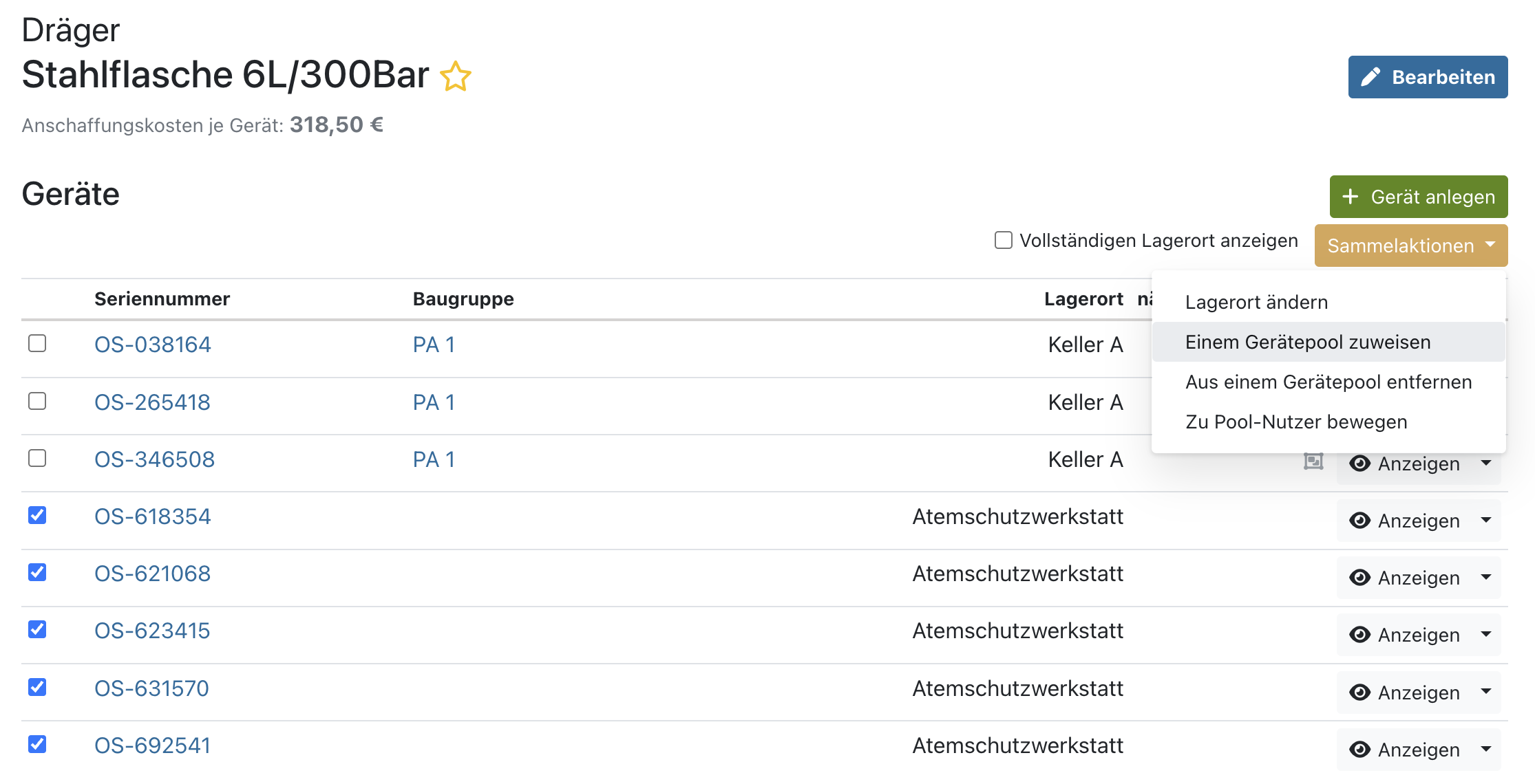 Geräte über Sammelaktion in Pool bereitstellen