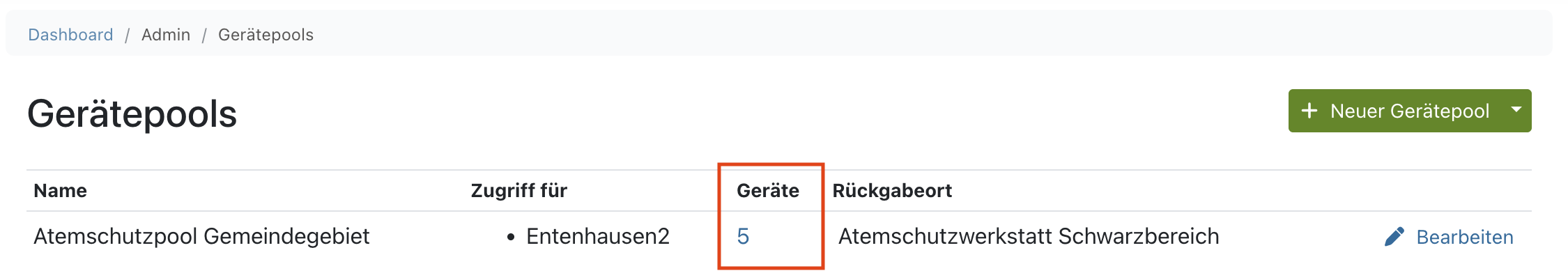 Übersicht über Geräteanzahl im Pool