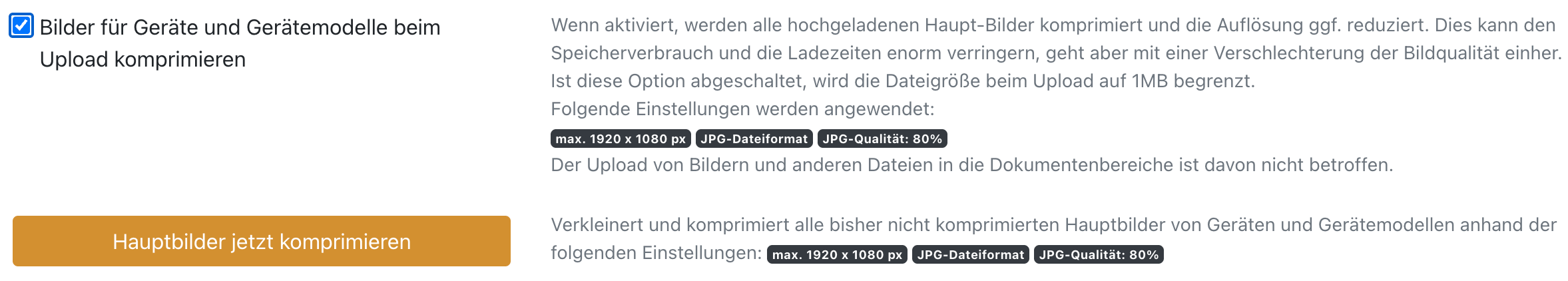 Die Einstellungen zur Speicheroptimierung